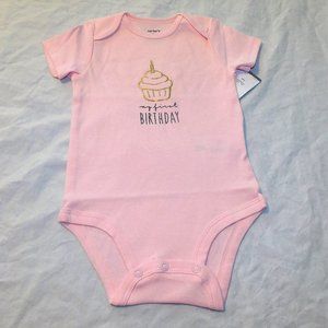 Baby Girl First Birthday One Piece Size 12 Months Pink Cupcake 1st NEW